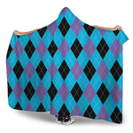 Blue Purple And Black Argyle Print Hooded Blanket