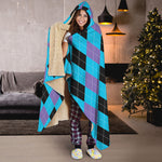 Blue Purple And Black Argyle Print Hooded Blanket