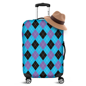 Blue Purple And Black Argyle Print Luggage Cover