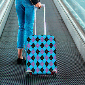 Blue Purple And Black Argyle Print Luggage Cover