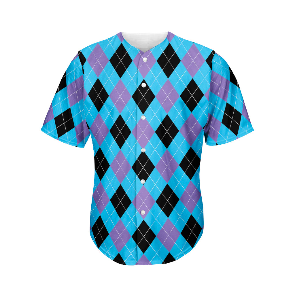 Blue Purple And Black Argyle Print Men's Baseball Jersey