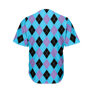 Blue Purple And Black Argyle Print Men's Baseball Jersey