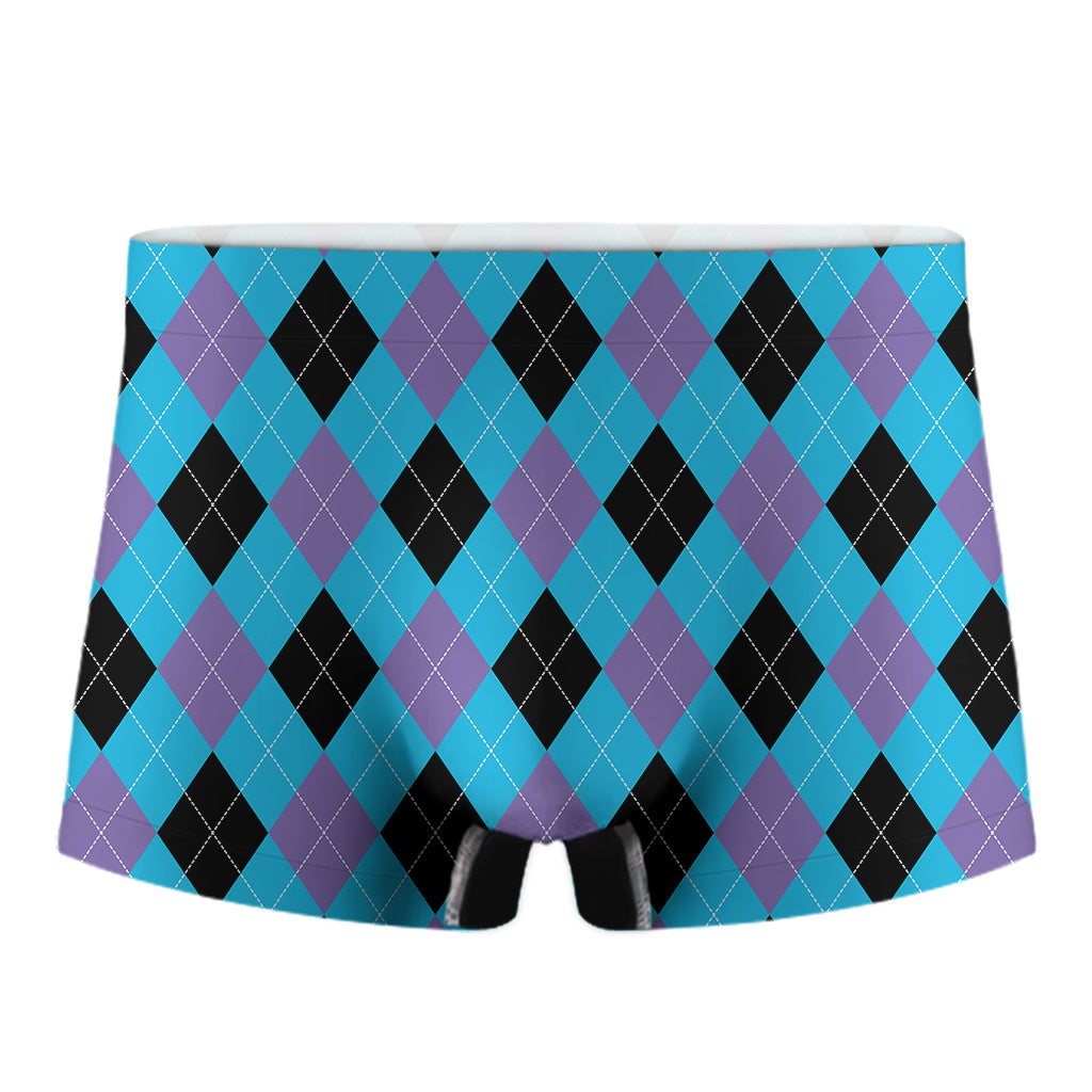 Blue Purple And Black Argyle Print Men's Boxer Briefs