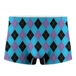 Blue Purple And Black Argyle Print Men's Boxer Briefs