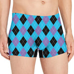 Blue Purple And Black Argyle Print Men's Boxer Briefs