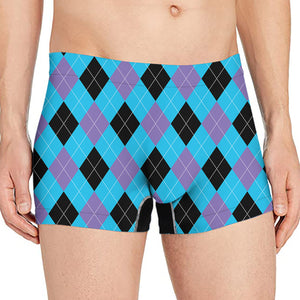 Blue Purple And Black Argyle Print Men's Boxer Briefs