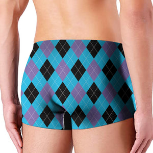 Blue Purple And Black Argyle Print Men's Boxer Briefs