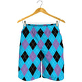 Blue Purple And Black Argyle Print Men's Shorts