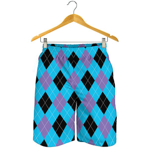 Blue Purple And Black Argyle Print Men's Shorts