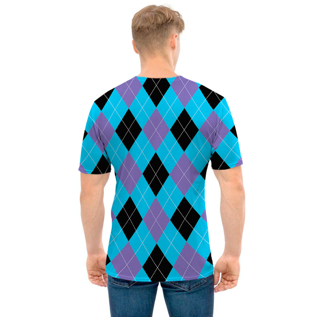 Blue Purple And Black Argyle Print Men's T-Shirt