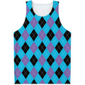 Blue Purple And Black Argyle Print Men's Tank Top