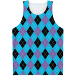 Blue Purple And Black Argyle Print Men's Tank Top