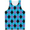 Blue Purple And Black Argyle Print Men's Tank Top