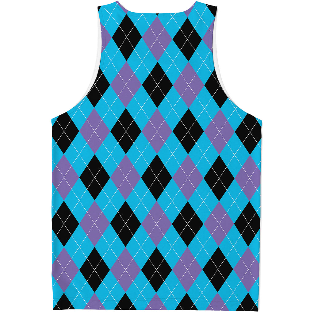 Blue Purple And Black Argyle Print Men's Tank Top