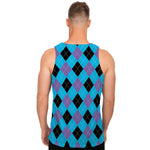 Blue Purple And Black Argyle Print Men's Tank Top