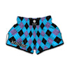 Blue Purple And Black Argyle Print Muay Thai Boxing Shorts