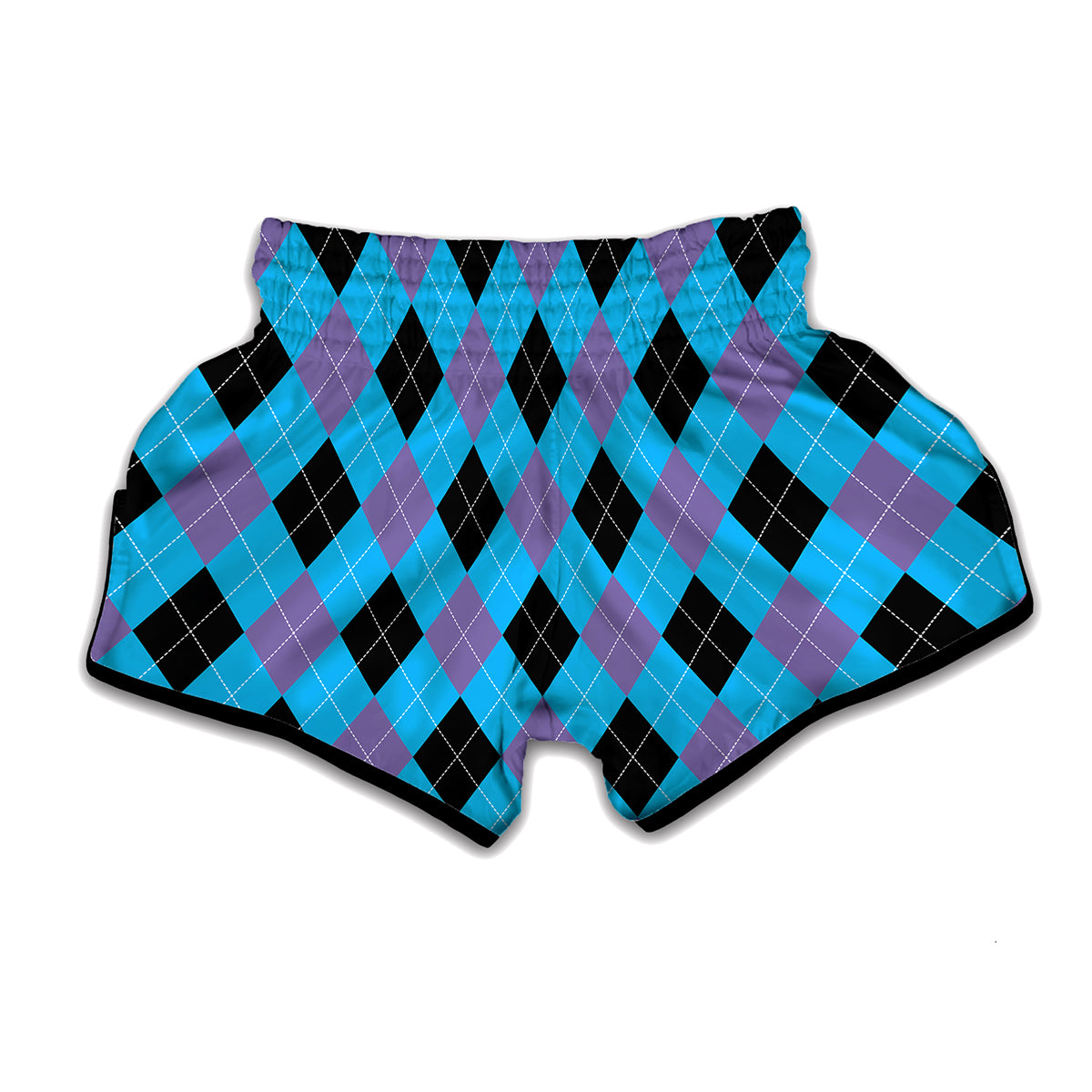 Blue Purple And Black Argyle Print Muay Thai Boxing Shorts