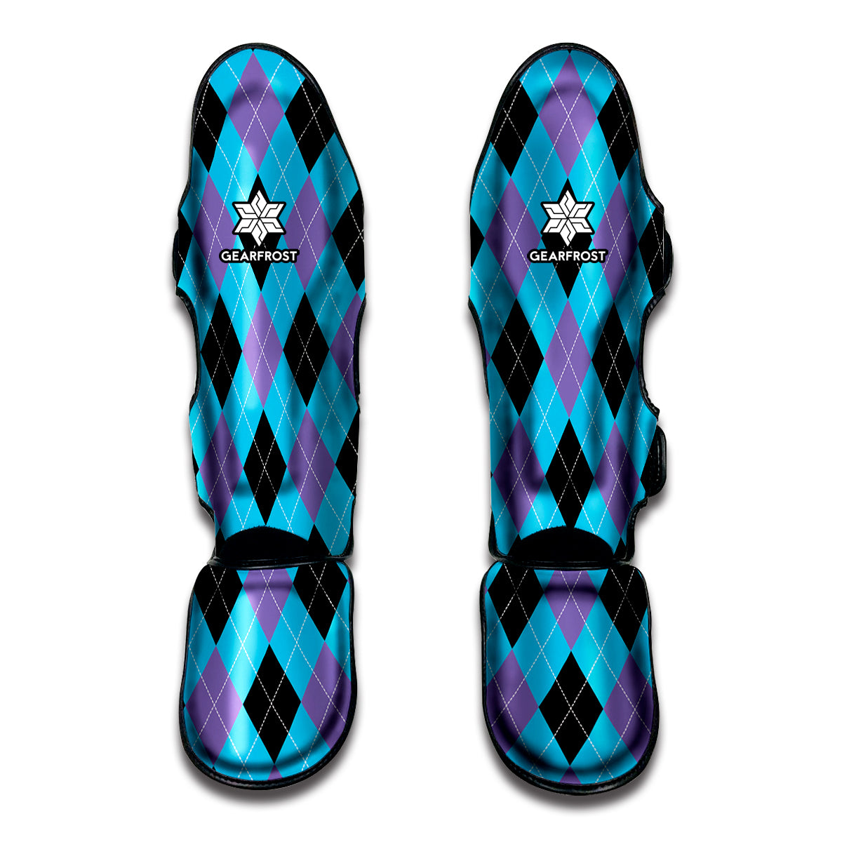 Blue Purple And Black Argyle Print Muay Thai Shin Guard