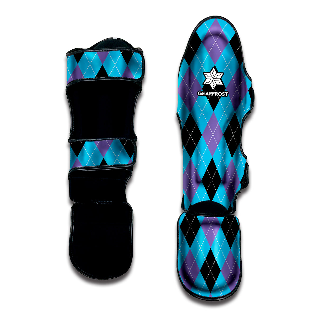 Blue Purple And Black Argyle Print Muay Thai Shin Guard