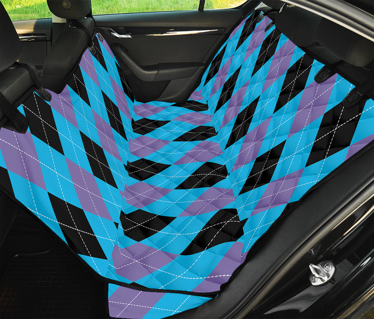 Blue Purple And Black Argyle Print Pet Car Back Seat Cover