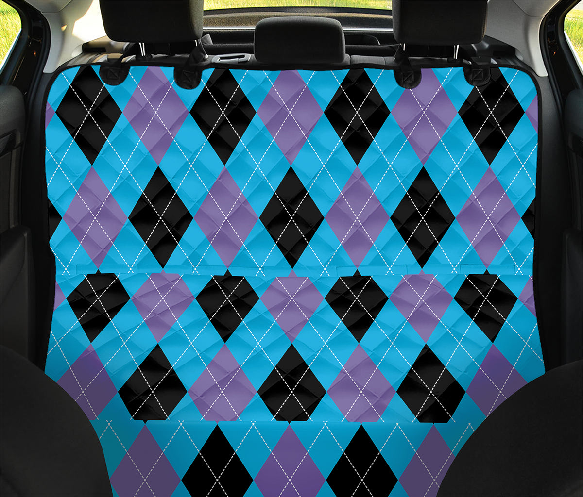 Blue Purple And Black Argyle Print Pet Car Back Seat Cover