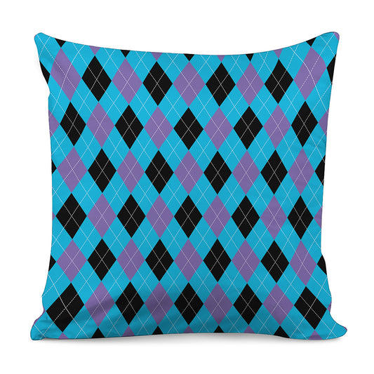 Blue Purple And Black Argyle Print Pillow Cover