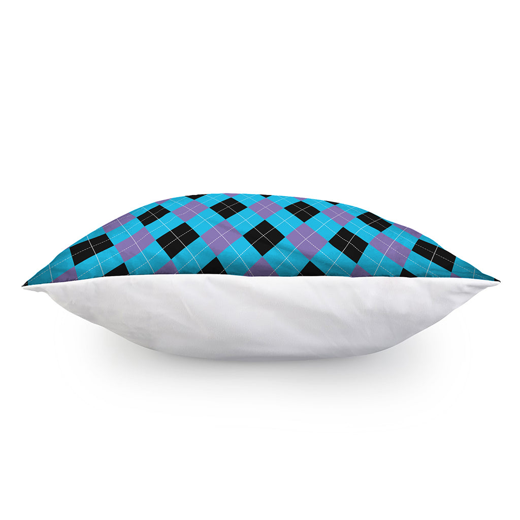Blue Purple And Black Argyle Print Pillow Cover