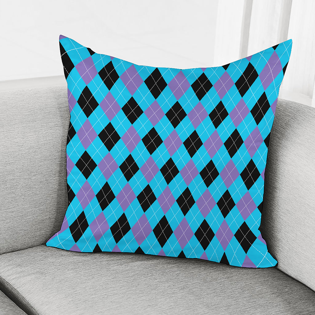 Blue Purple And Black Argyle Print Pillow Cover