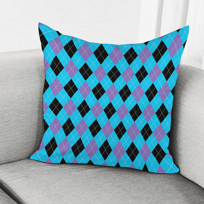 Blue Purple And Black Argyle Print Pillow Cover