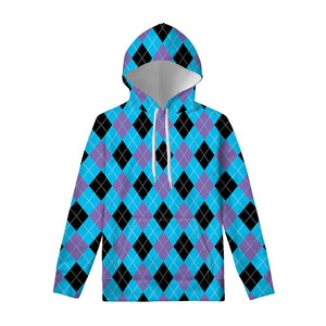 Blue Purple And Black Argyle Print Pullover Hoodie