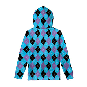 Blue Purple And Black Argyle Print Pullover Hoodie