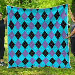 Blue Purple And Black Argyle Print Quilt