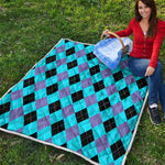 Blue Purple And Black Argyle Print Quilt