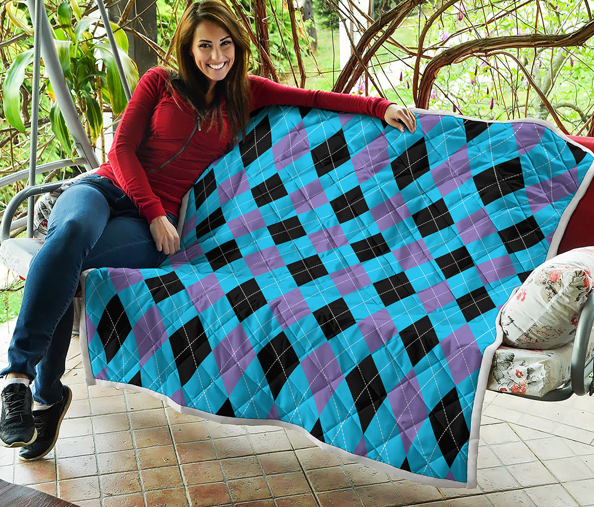 Blue Purple And Black Argyle Print Quilt