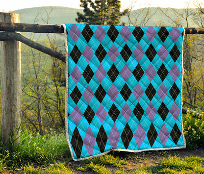 Blue Purple And Black Argyle Print Quilt