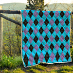 Blue Purple And Black Argyle Print Quilt