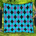 Blue Purple And Black Argyle Print Quilt