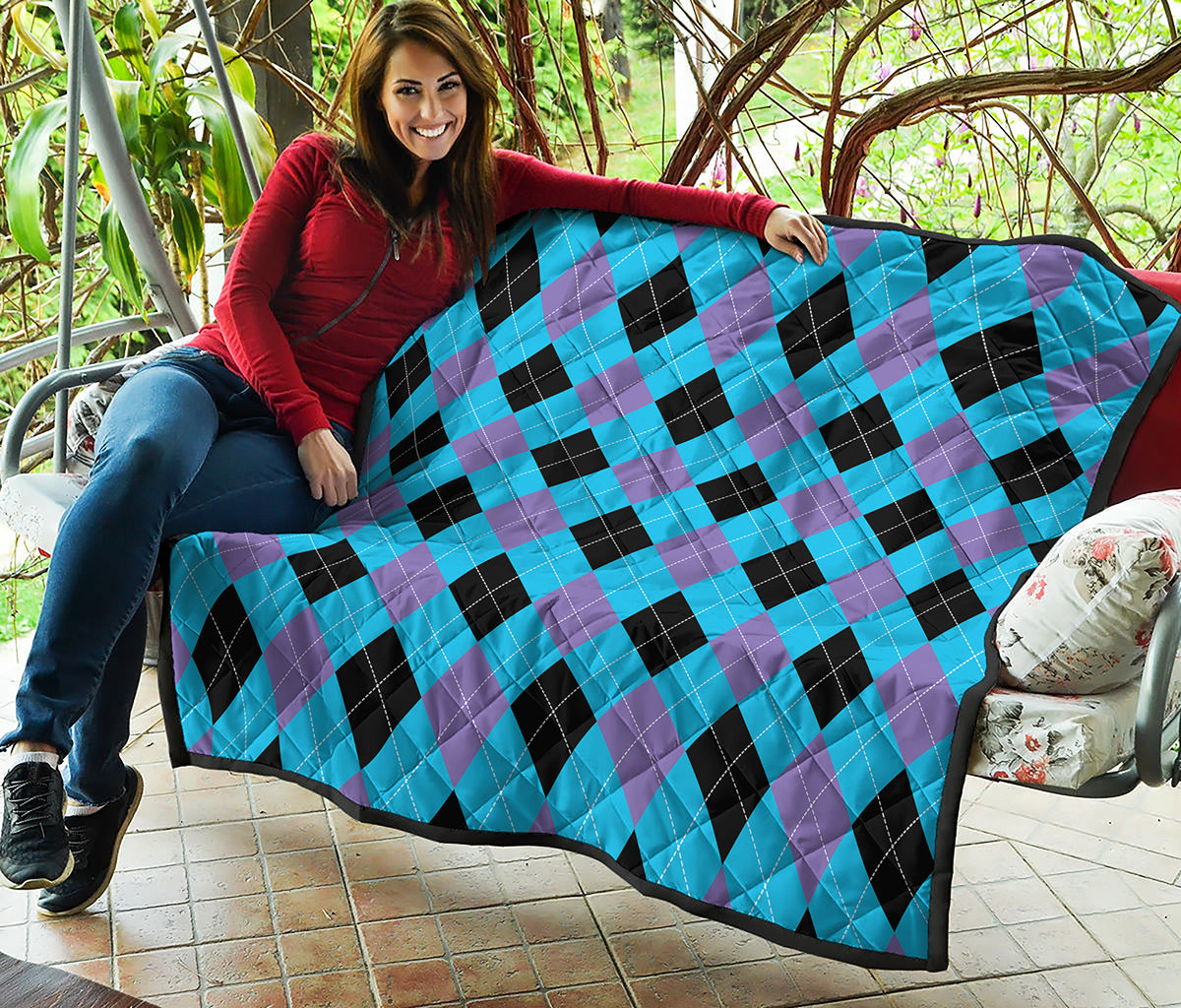 Blue Purple And Black Argyle Print Quilt