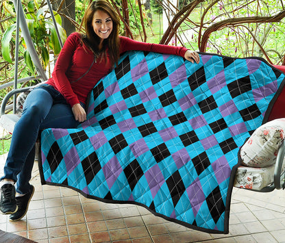 Blue Purple And Black Argyle Print Quilt