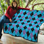 Blue Purple And Black Argyle Print Quilt