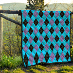 Blue Purple And Black Argyle Print Quilt