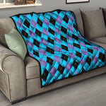 Blue Purple And Black Argyle Print Quilt