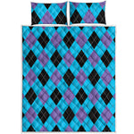 Blue Purple And Black Argyle Print Quilt Bed Set
