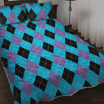 Blue Purple And Black Argyle Print Quilt Bed Set