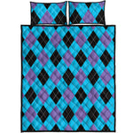 Blue Purple And Black Argyle Print Quilt Bed Set