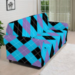 Blue Purple And Black Argyle Print Sofa Cover