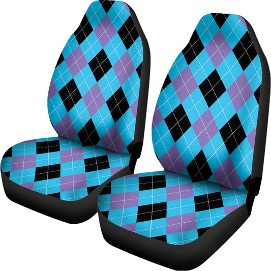Blue Purple And Black Argyle Print Universal Fit Car Seat Covers