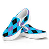 Blue Purple And Black Argyle Print White Slip On Shoes