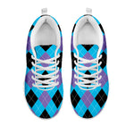 Blue Purple And Black Argyle Print White Sneakers