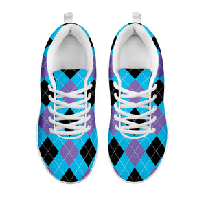 Blue Purple And Black Argyle Print White Sneakers